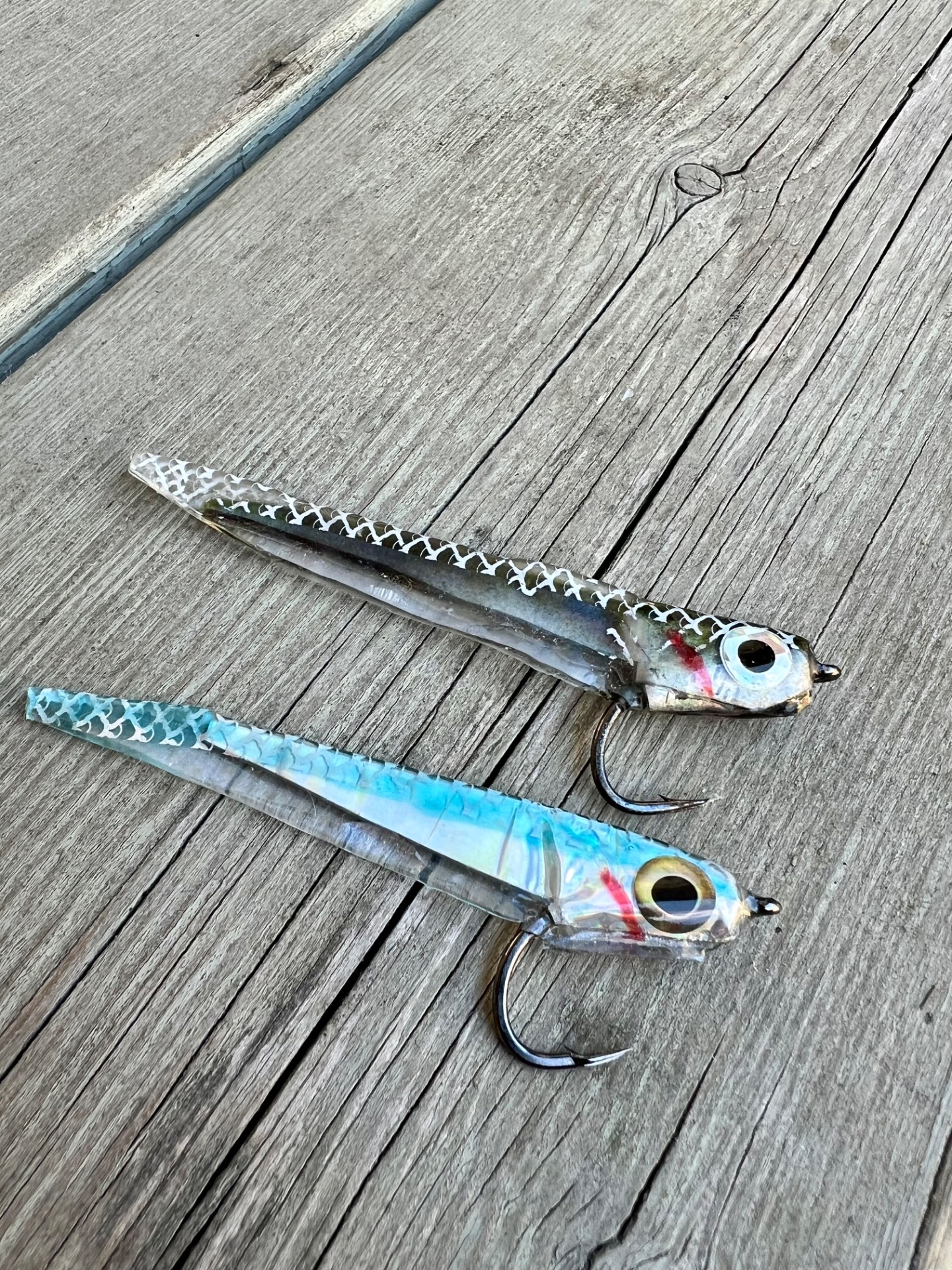 Gummi minnow. Blue and Oliven.