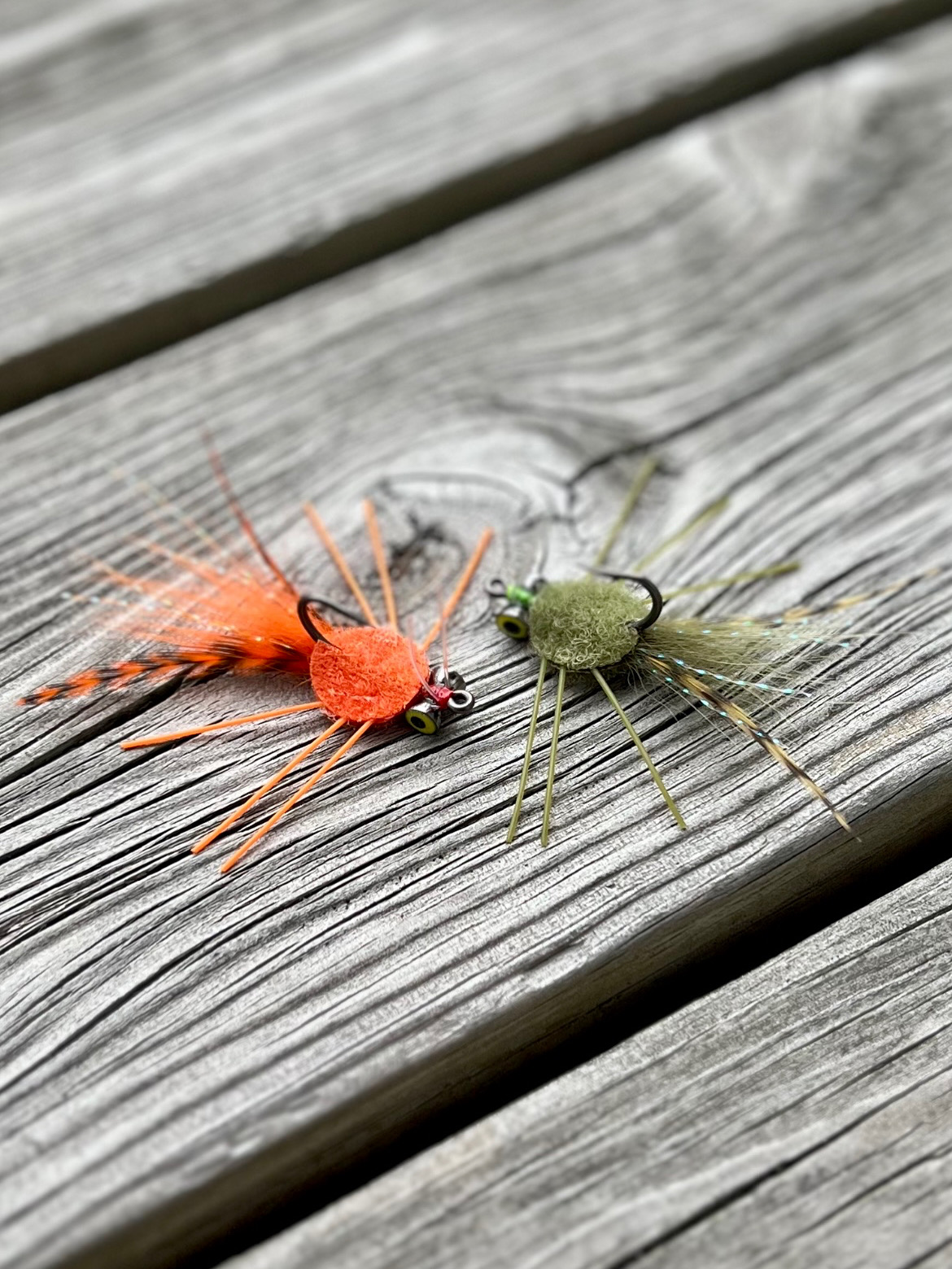 Velcro crabs. Orange and olive